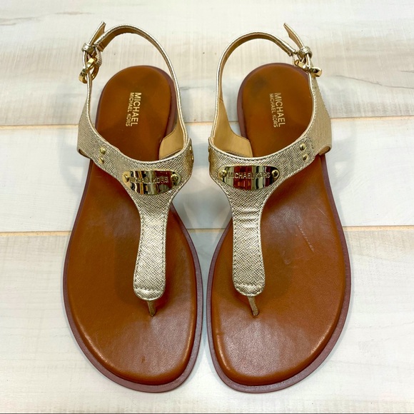 MICHAEL Michael Kors Shoes - NEW Michael Kors Gold Signature Thong Sandals 9M